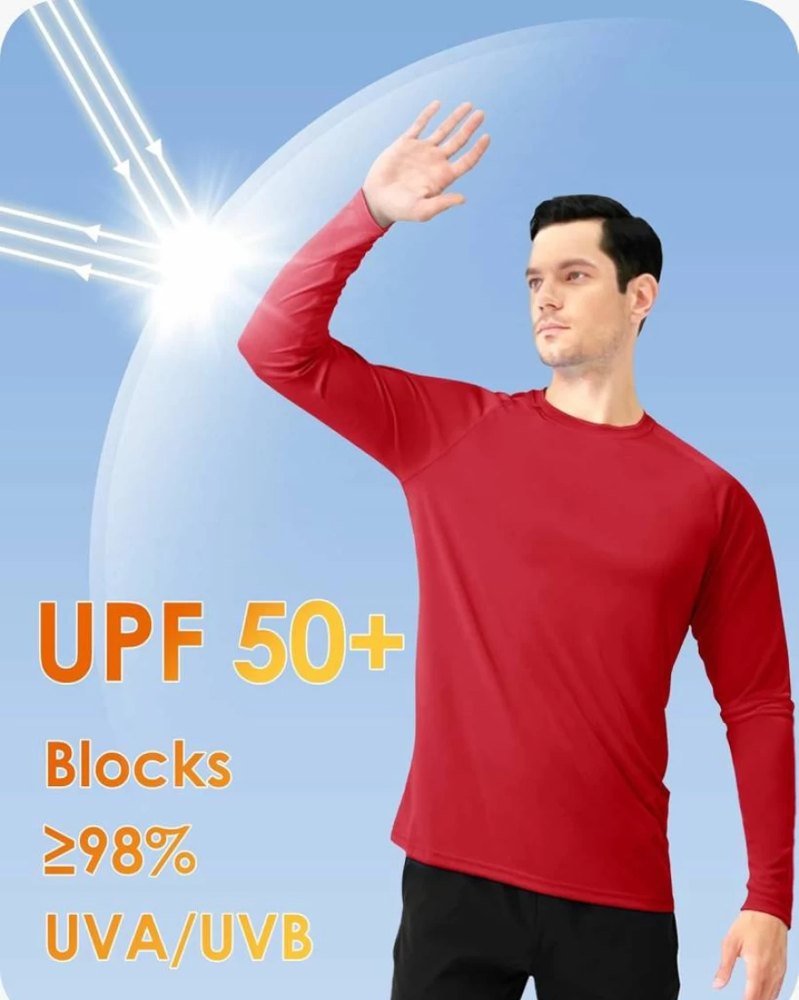Boladeci Men's UPF 50+ Sun Protection Shirt - Long Sleeve Quick Dry UV Rash Guard Swim T-Shirt Lightweight SPF Shirt