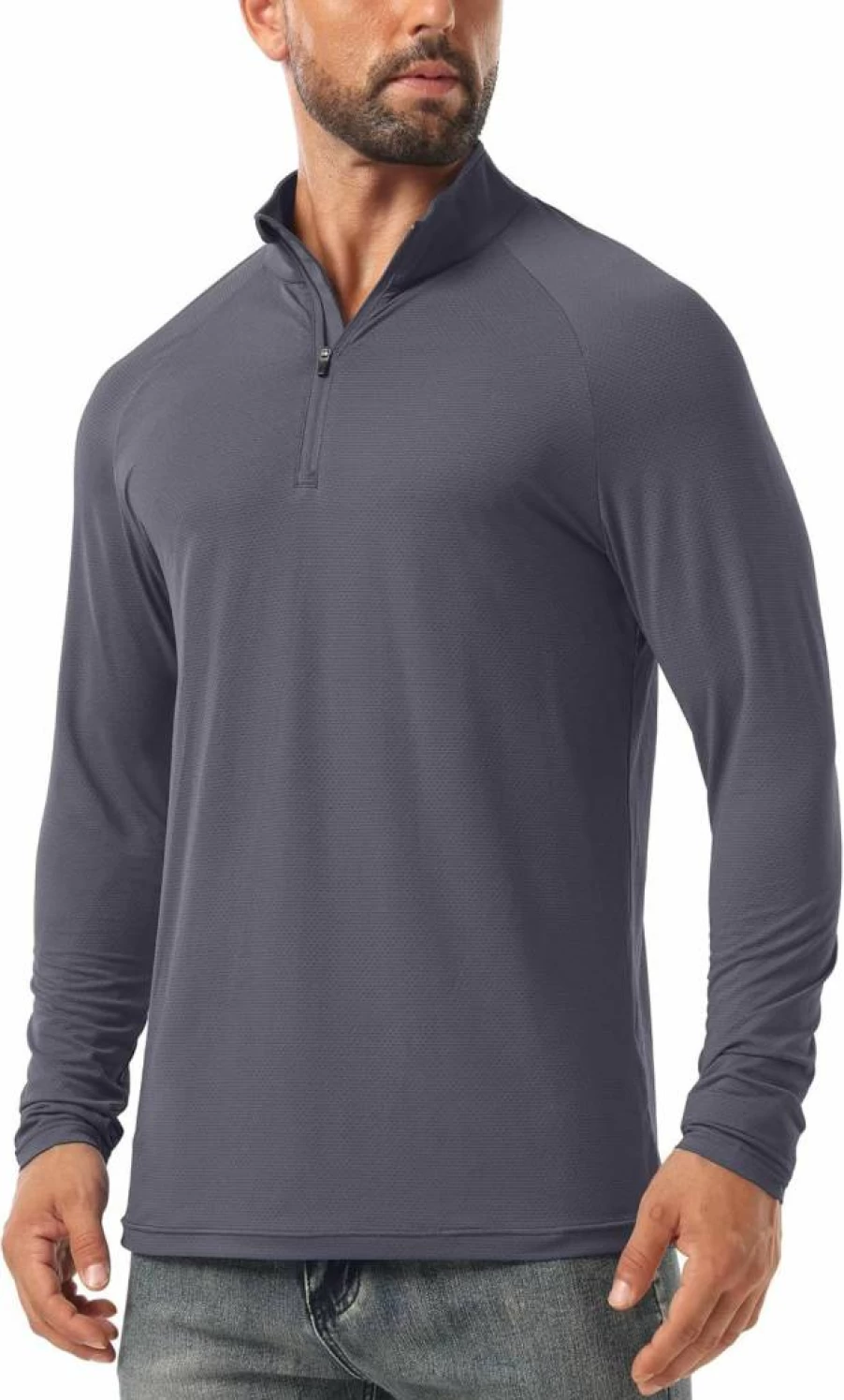 Askdeer Men's UPF 50+ Sun Protection Shirt Long Sleeve Quarter Zip Rash Guard for Fishing Hiking Outdoor Activities