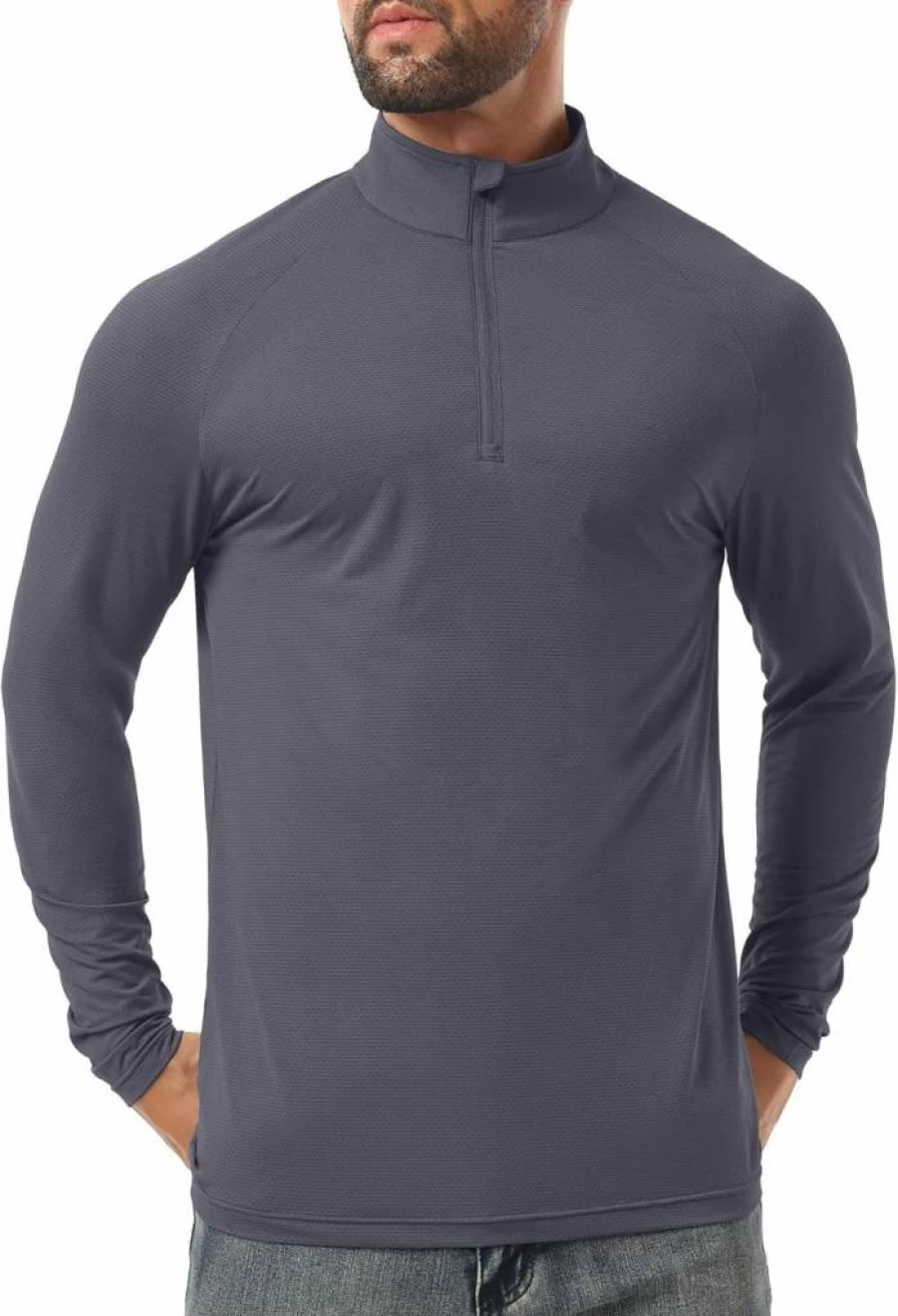 Askdeer Men's UPF 50+ Sun Protection Shirt Long Sleeve Quarter Zip Rash Guard for Fishing Hiking Outdoor Activities