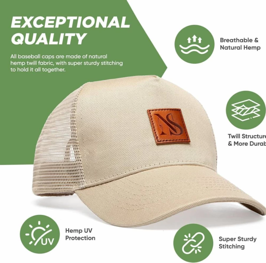 NS HEMP Unisex Hemp Snapback Trucker Hat - Natural UV Protection, Twill Fabric, Adjustable Baseball Cap for Men & Women