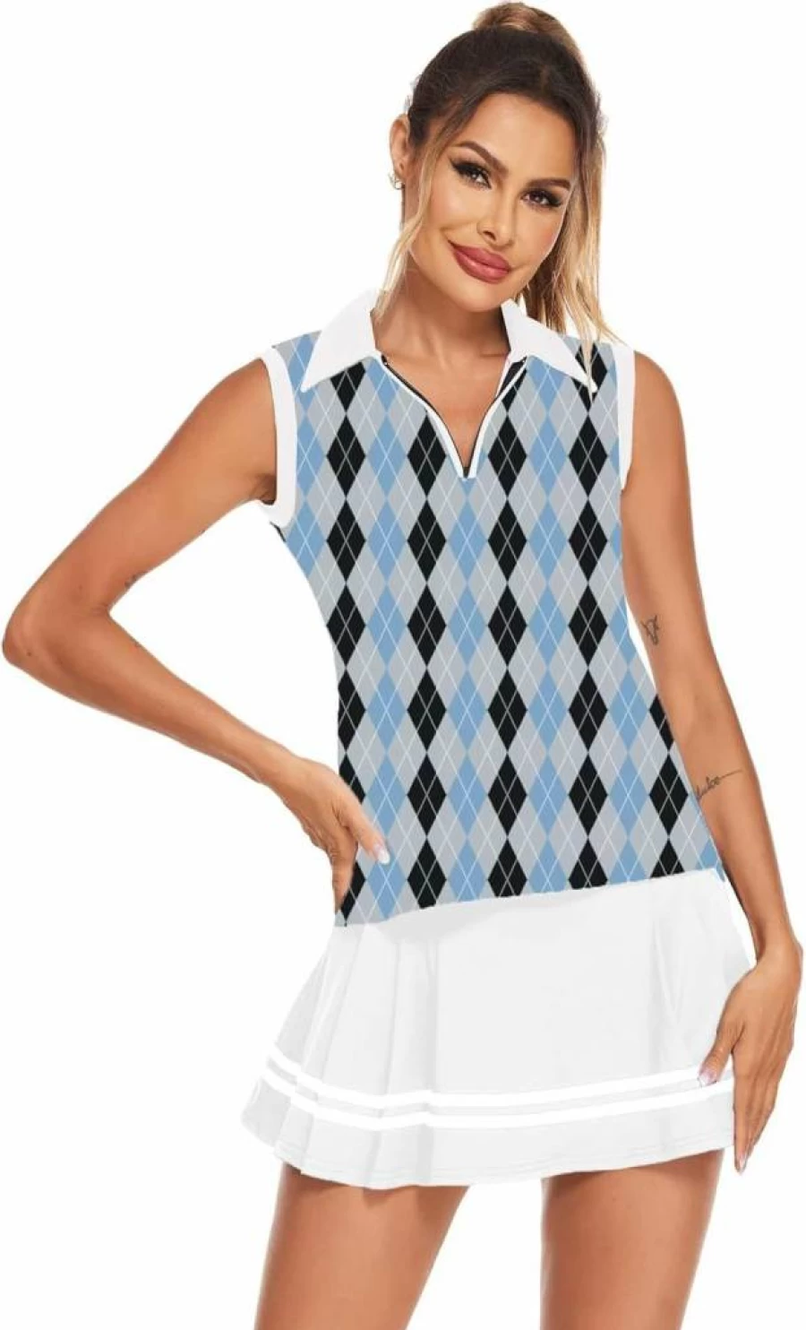 HOTLOOX Women's Sleeveless V-Neck Golf Polo Shirt UPF 50+ Zipper Tennis Top for Summer 2025 - S to XXL