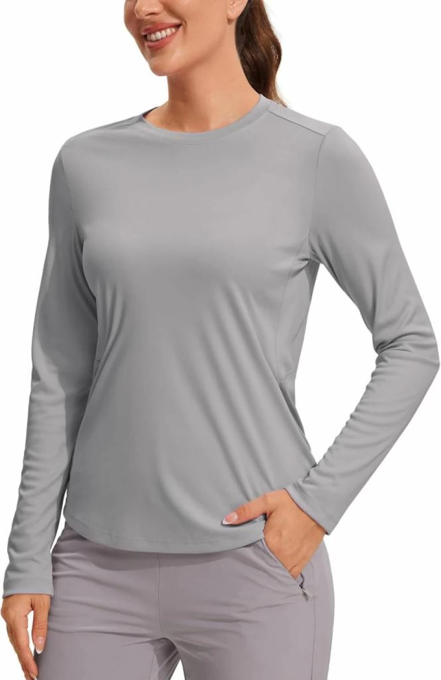 CRZ YOGA Women's UPF 50+ Sun Protection Long Sleeve Shirt - Lightweight Quick-Dry Active Top for Running, Hiking & Outdoor Workouts