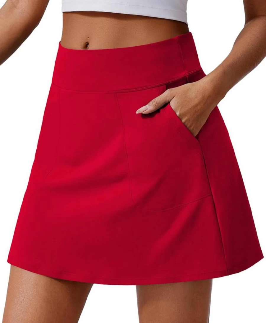 PINSPARK Women's 18" High Waisted Golf Skort with UPF 50+ - Athletic Tennis Skirt with 4 Pockets for Workout & Pickleball