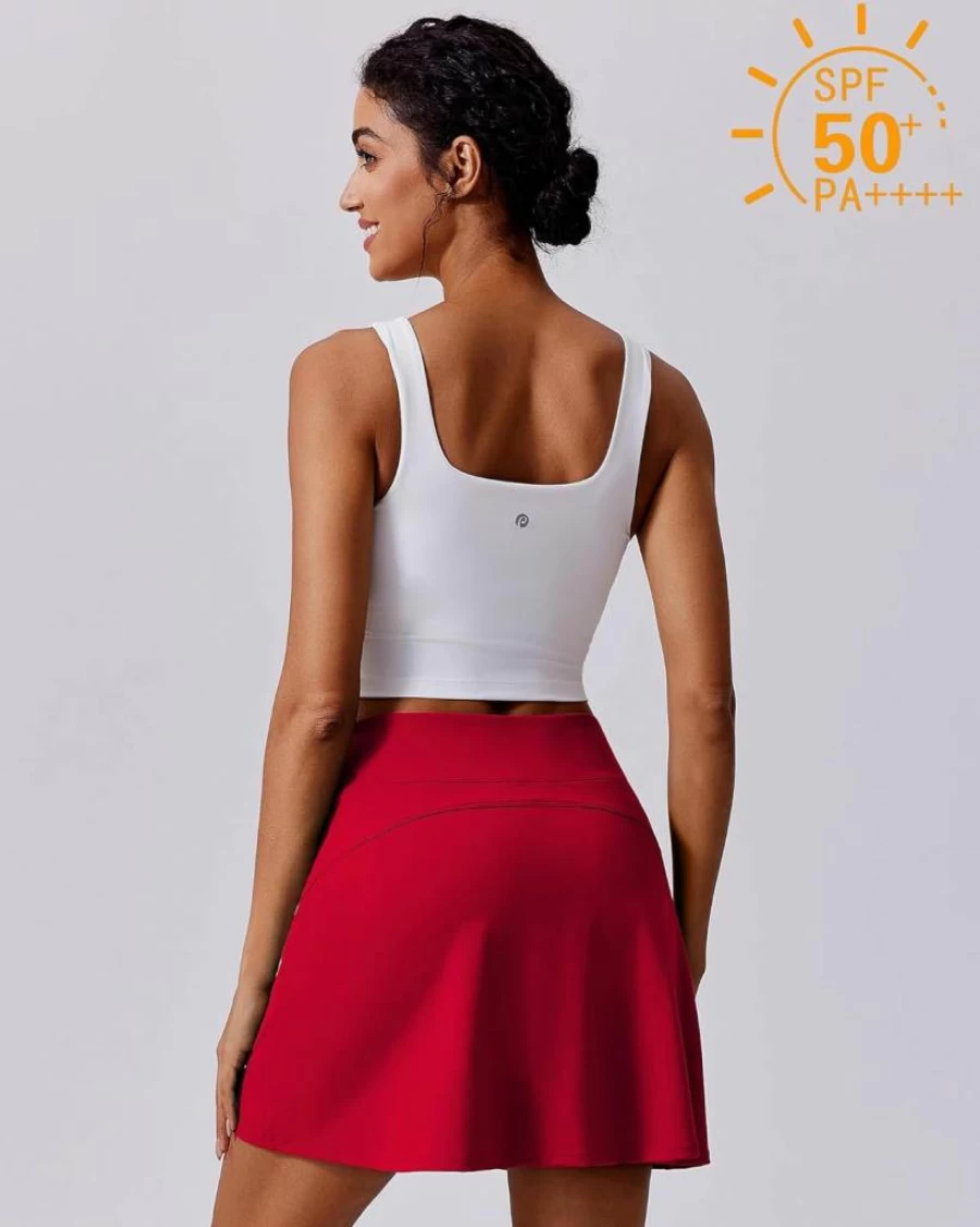 PINSPARK Women's 18" High Waisted Golf Skort with UPF 50+ - Athletic Tennis Skirt with 4 Pockets for Workout & Pickleball