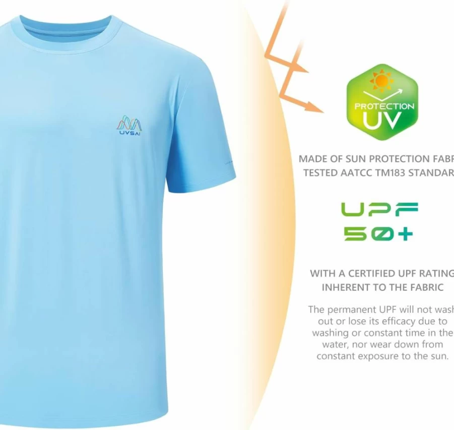 UVSAI Men's UPF 50+ Sun Protection Short Sleeve Shirt - Moisture Wicking Performance T-Shirt for Hiking, Fishing & Outdoor Activities