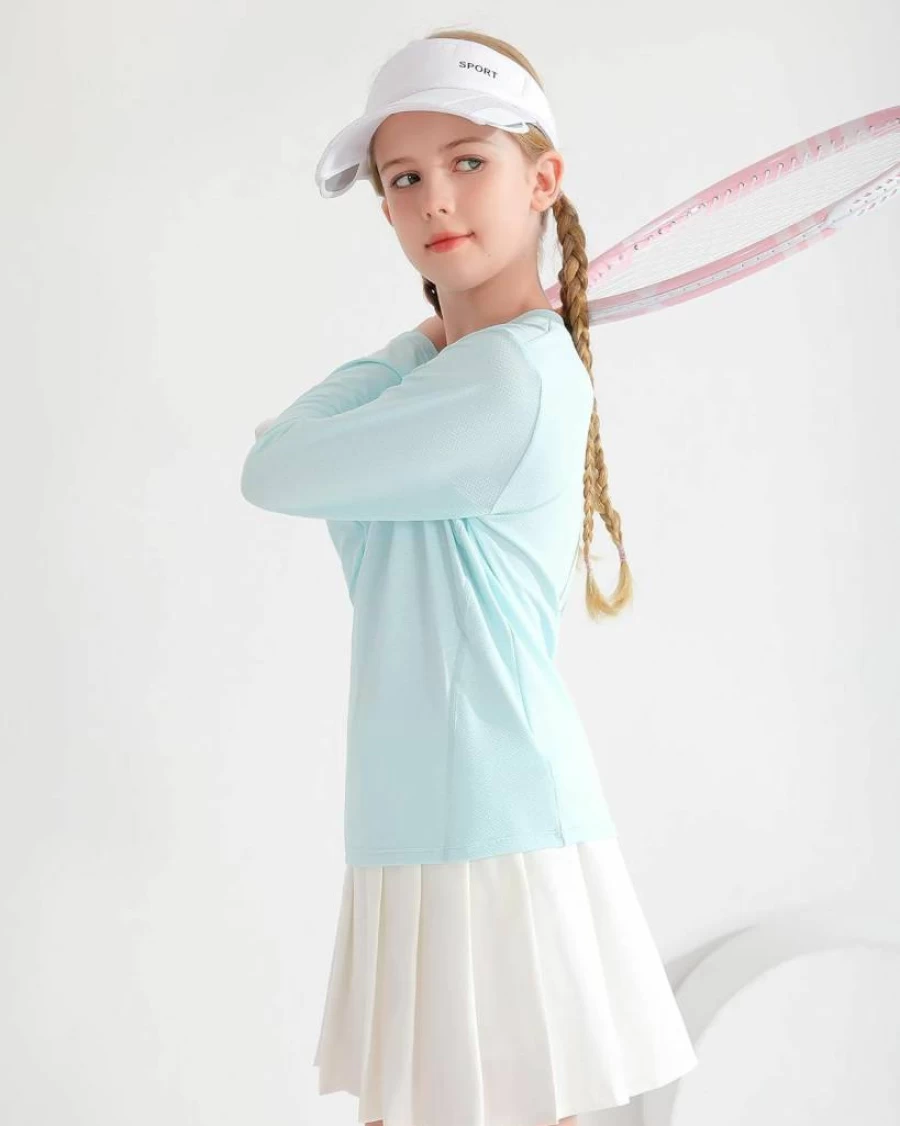 Angel Season UPF 50+ Girls Long Sleeve Rash Guard Swim Shirt - UV Protection Sun Shirt for Teens & Kids