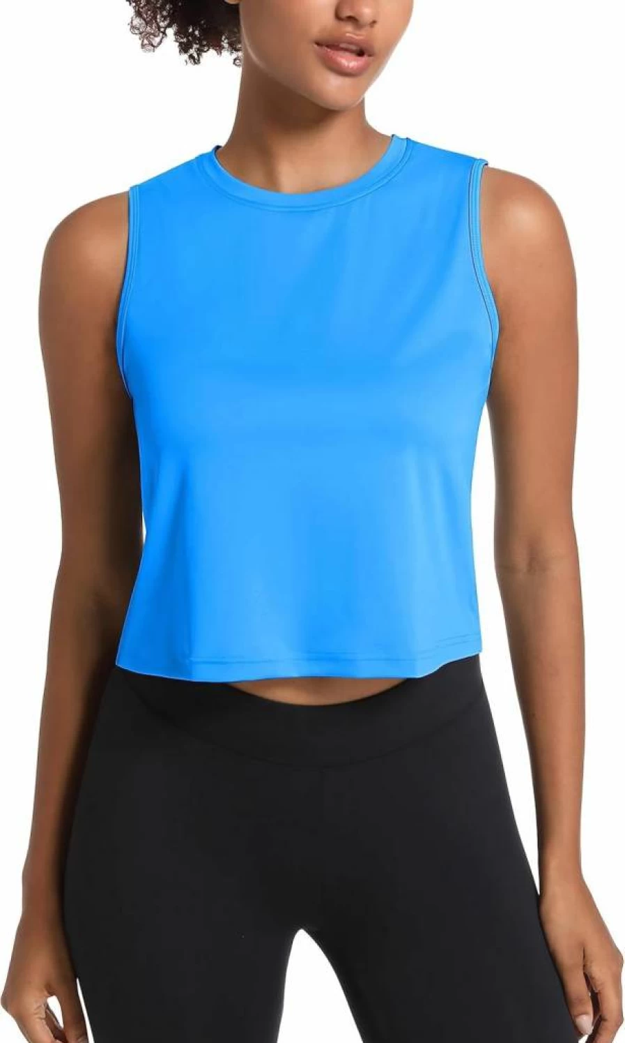 MAGCOMSEN Women's UPF 50+ Cropped Workout Tank Top - Sleeveless Athletic Running Shirt for Gym & Sports