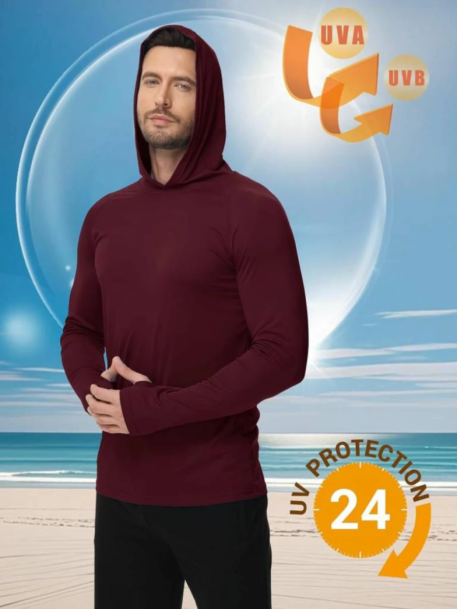 KEFITEVD Men's UPF 50+ Sun Protection Hoodie - Lightweight Quick-Dry UV Shirt, Long Sleeve Rash Guard for Swimming & Outdoor Activities